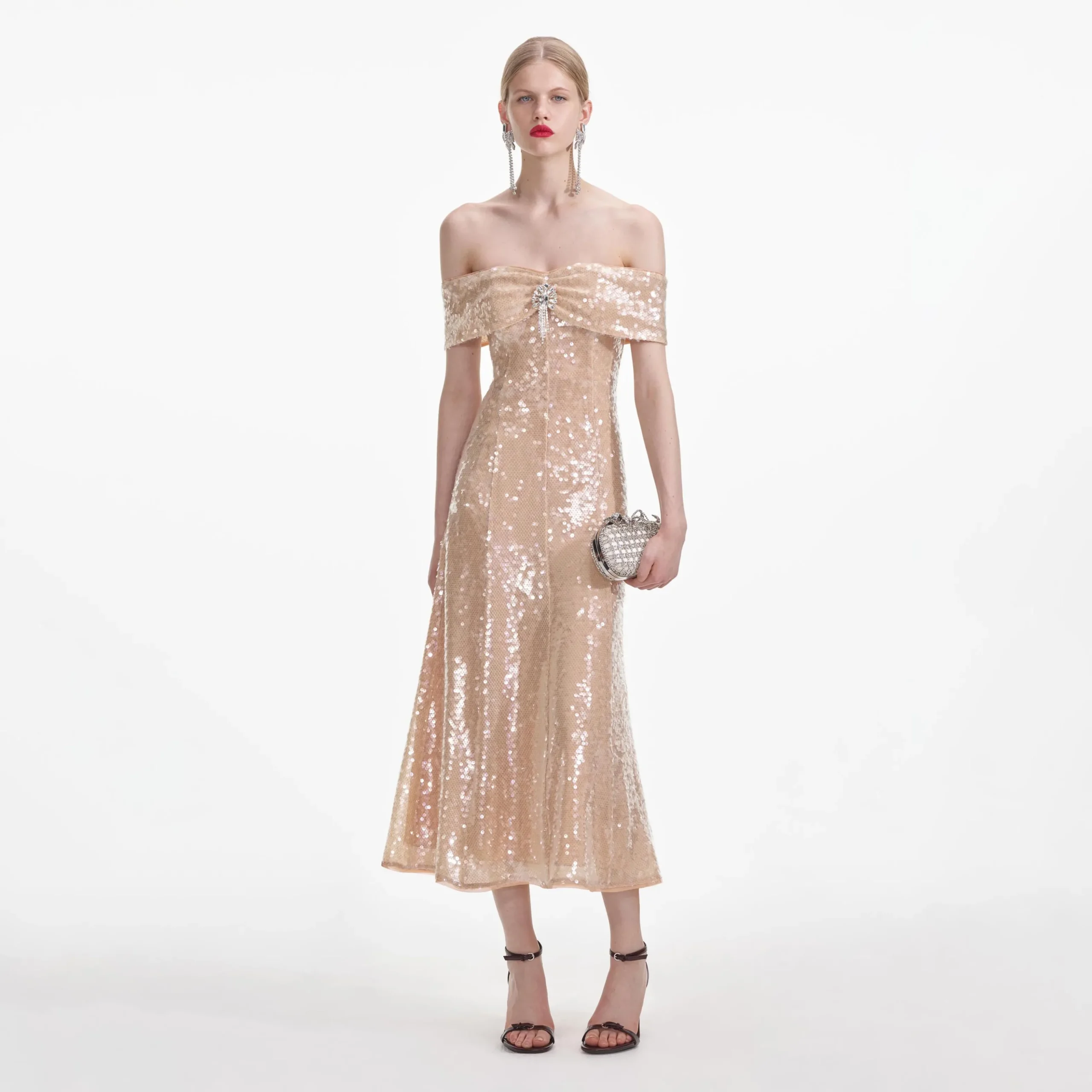 Sequin Off Shoulder Midi Dress^self-portrait New