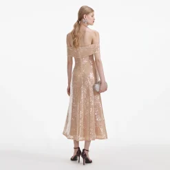 Sequin Off Shoulder Midi Dress^self-portrait New