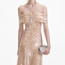 Sequin Off Shoulder Midi Dress^self-portrait New