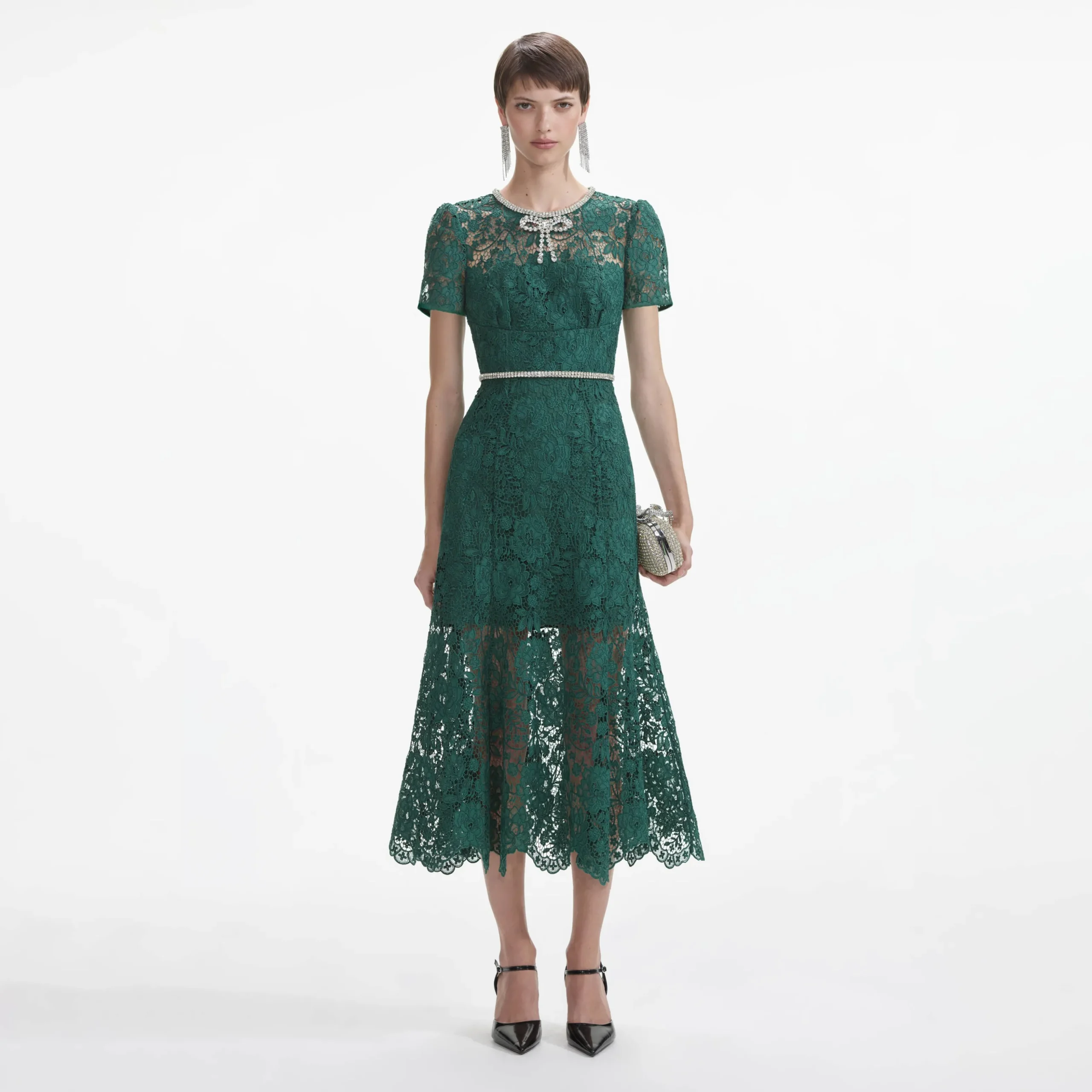 Lace Diamante Bow Midi Dress^self-portrait Best