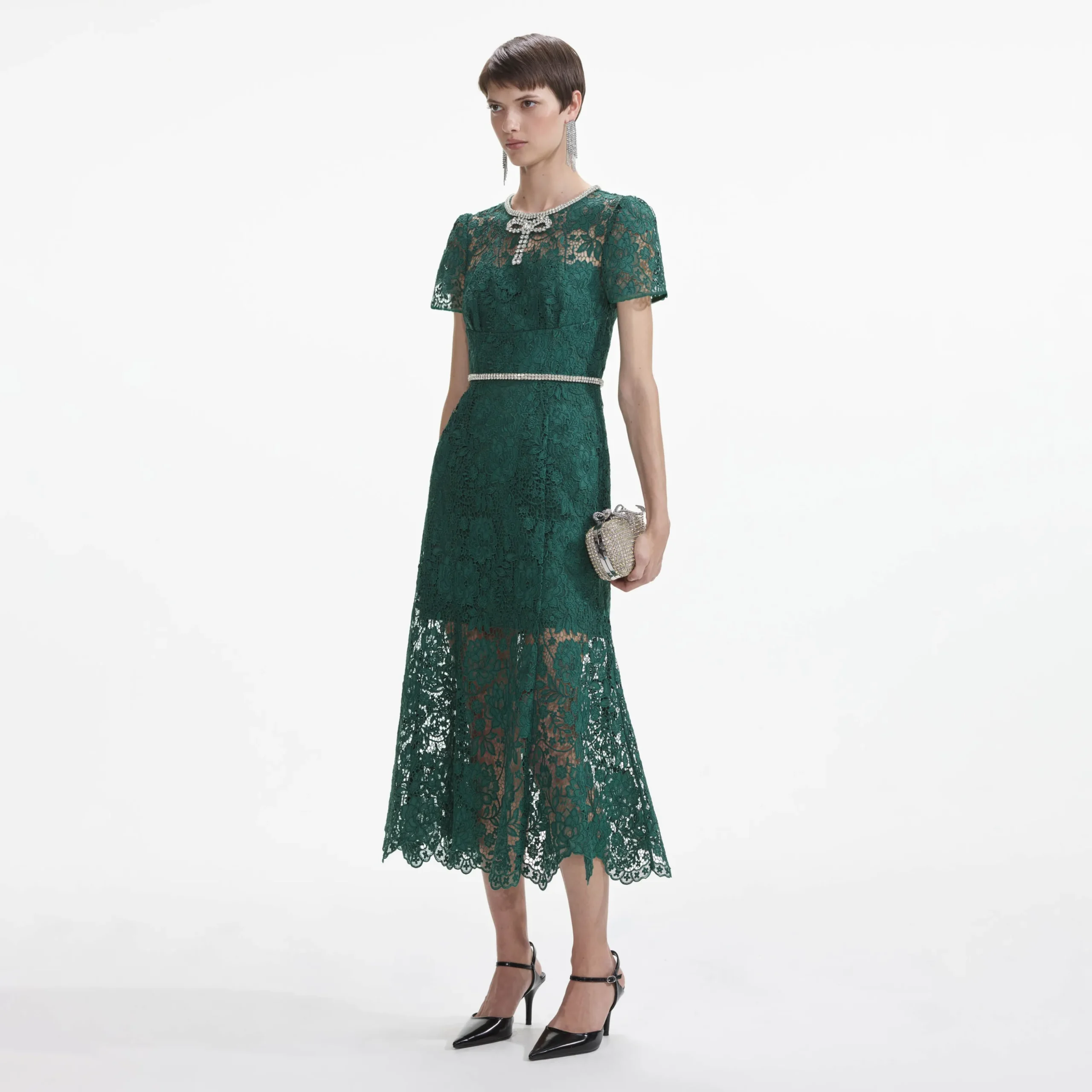 Lace Diamante Bow Midi Dress^self-portrait Best