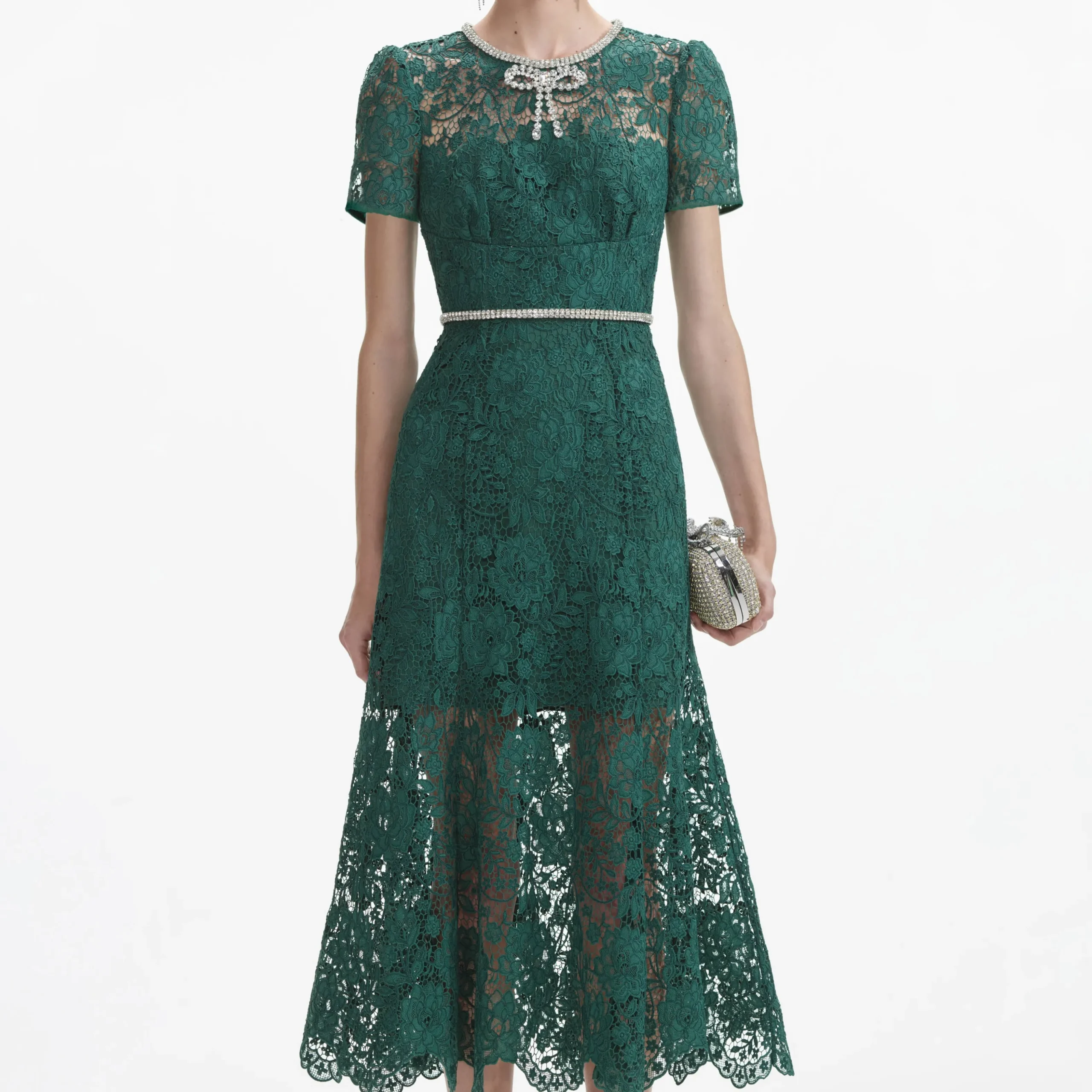 Lace Diamante Bow Midi Dress^self-portrait Best