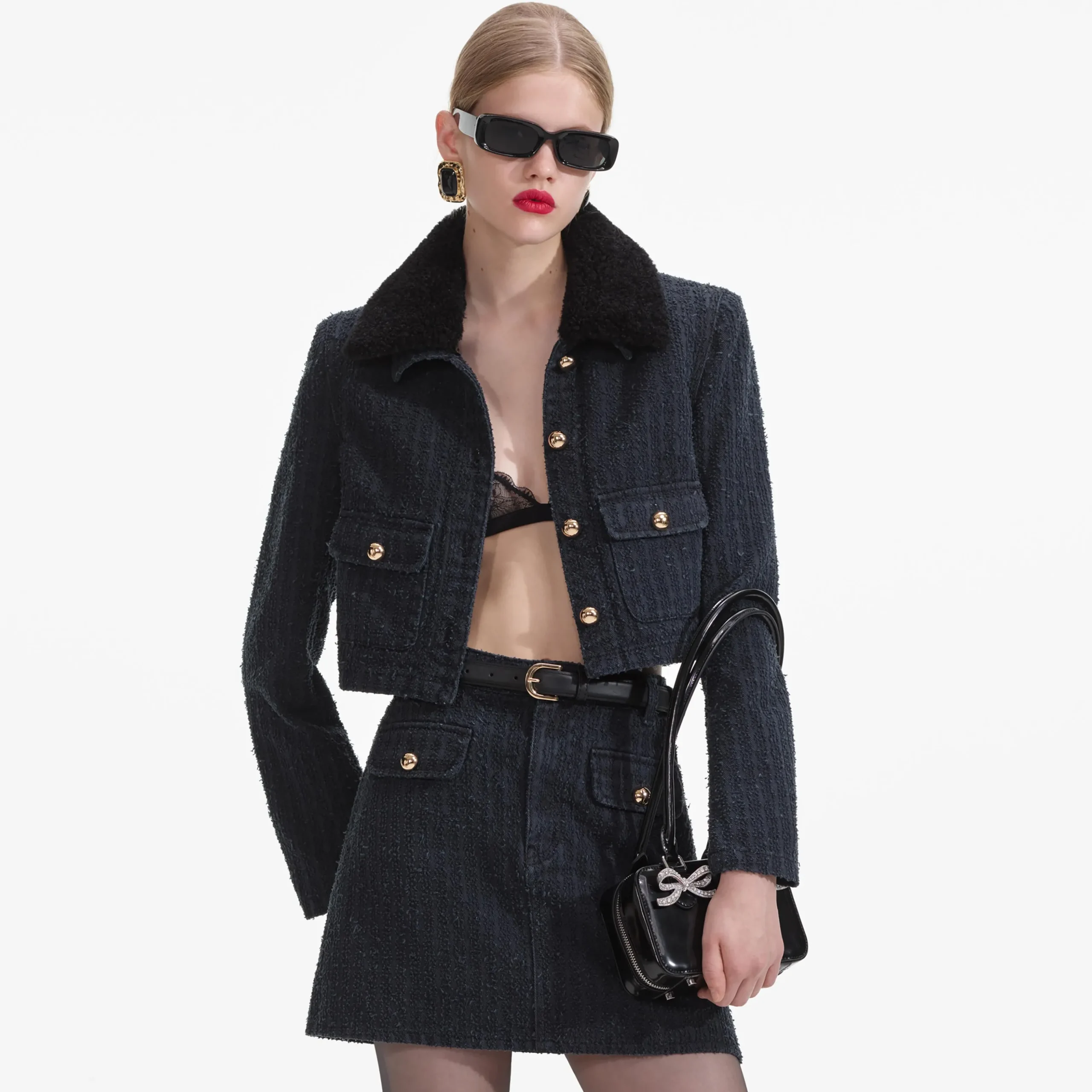 Textured Denim Mini Skirt^self-portrait Cheap