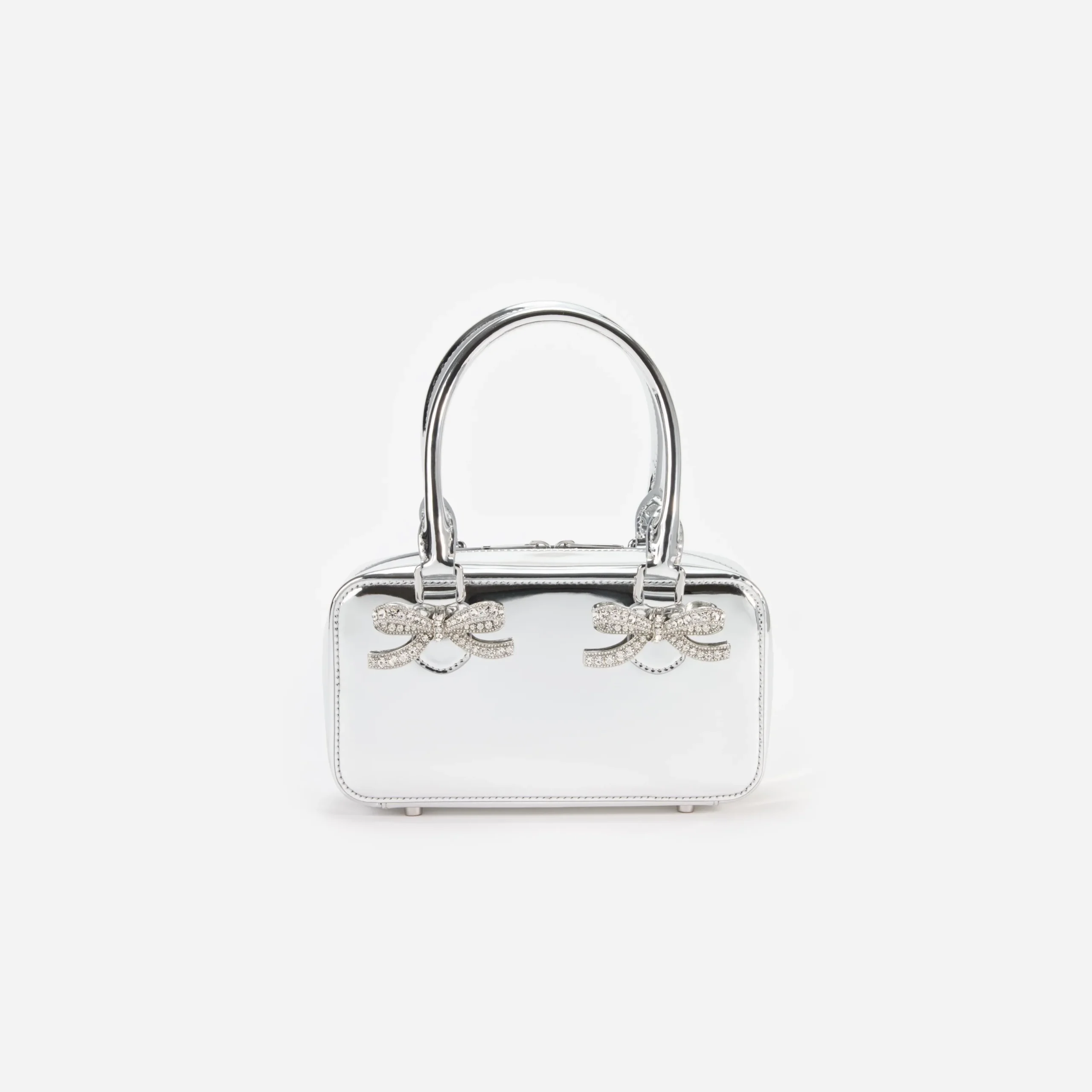 Silver Leather Mini Tote Bag^self-portrait Fashion