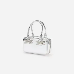 Silver Leather Mini Tote Bag^self-portrait Fashion