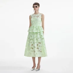 Cotton Lace Peplum Midi Dress^self-portrait New