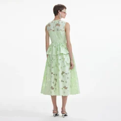 Cotton Lace Peplum Midi Dress^self-portrait New