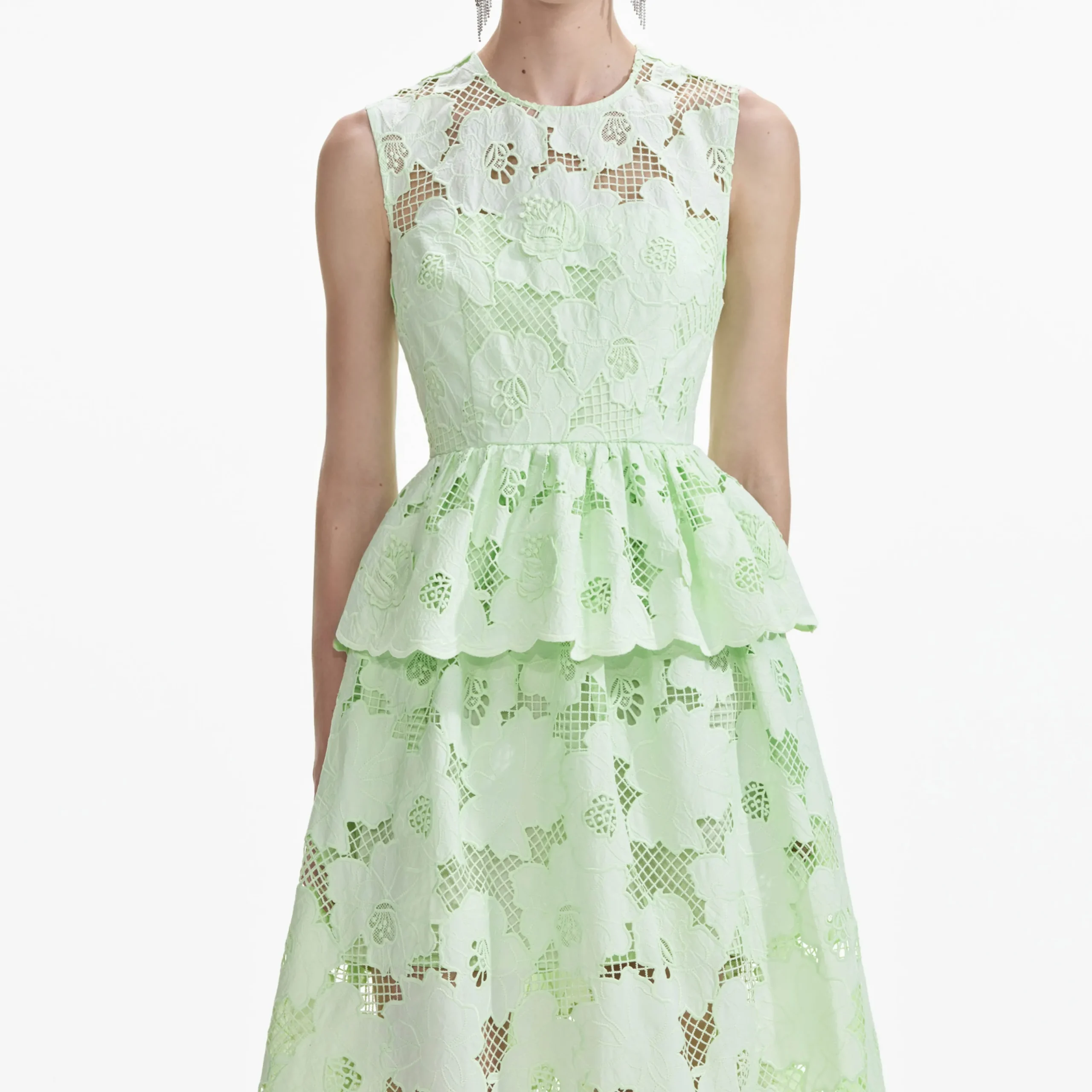 Cotton Lace Peplum Midi Dress^self-portrait New