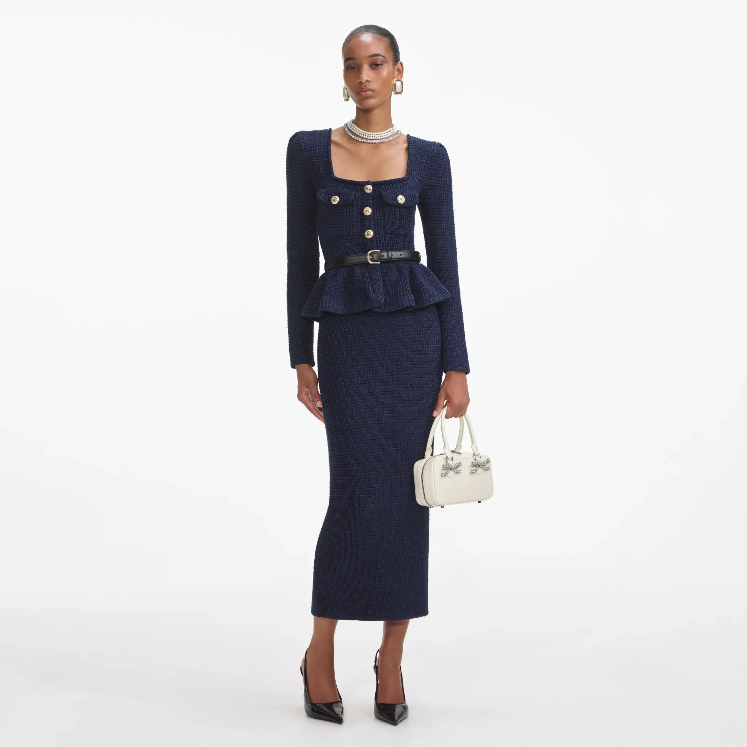 Knit Peplum Midi Dress^self-portrait Flash Sale