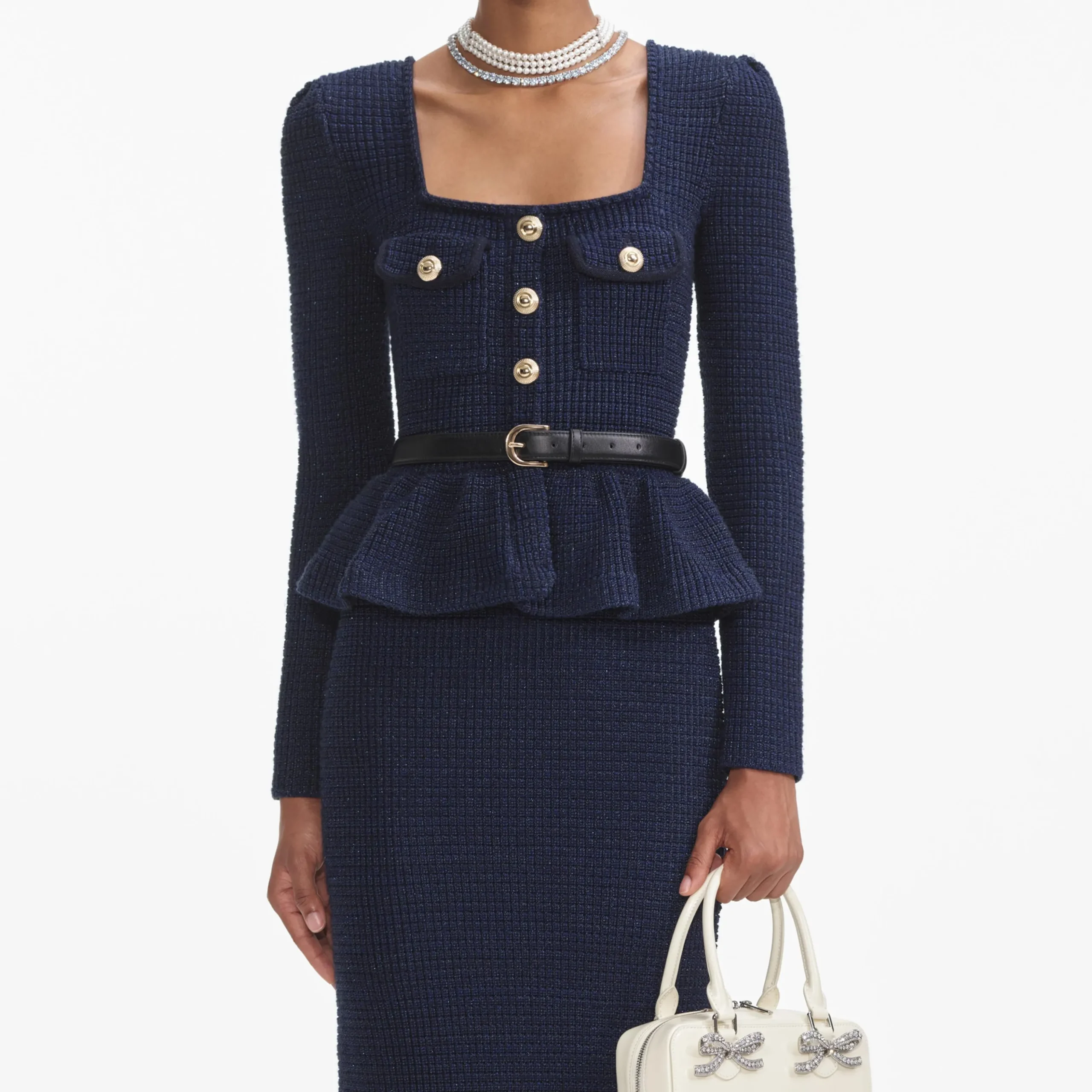 Knit Peplum Midi Dress^self-portrait Flash Sale