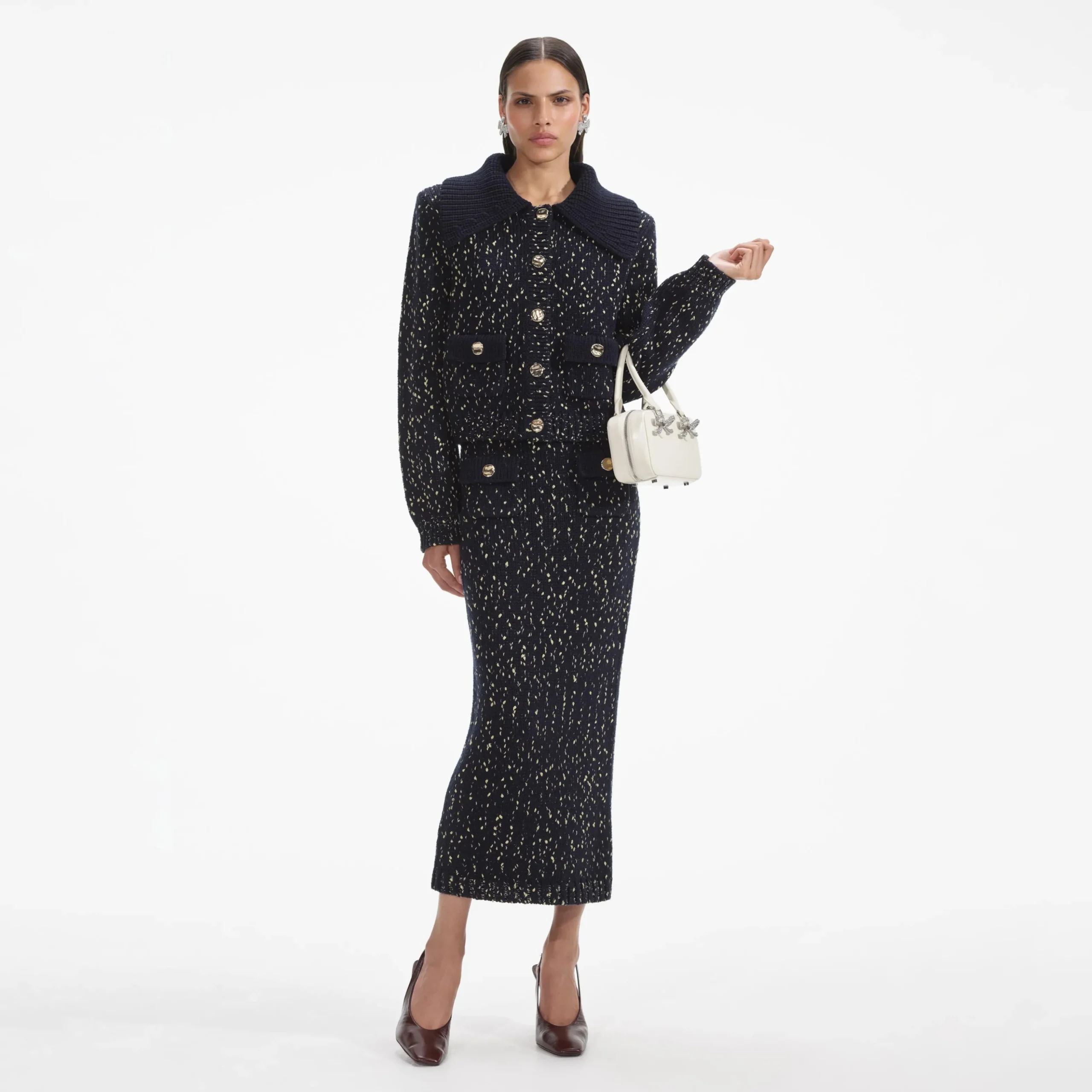 Metallic Merino Knit Midi Skirt^self-portrait New