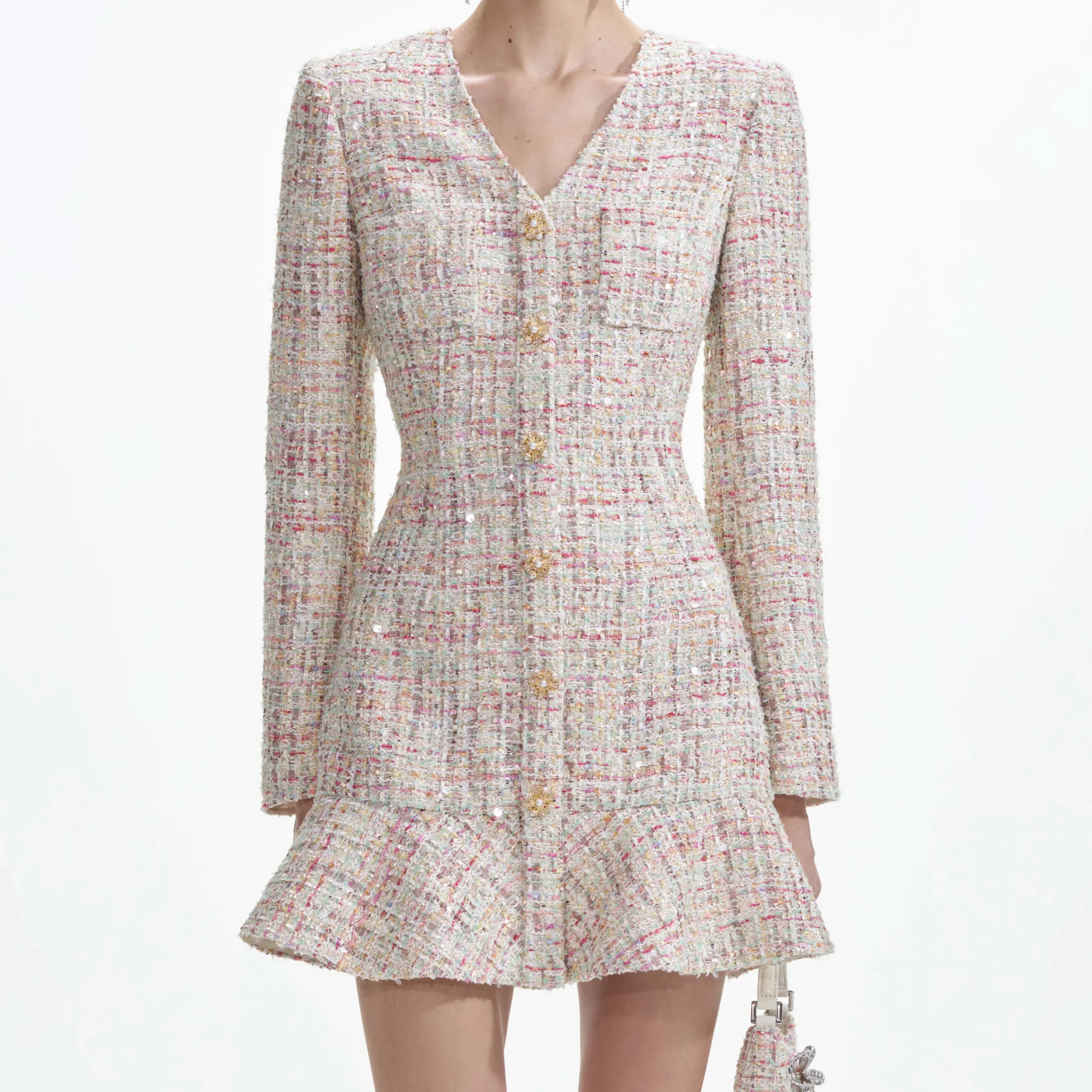 Boucle V-Neck Mini Dress^self-portrait Flash Sale