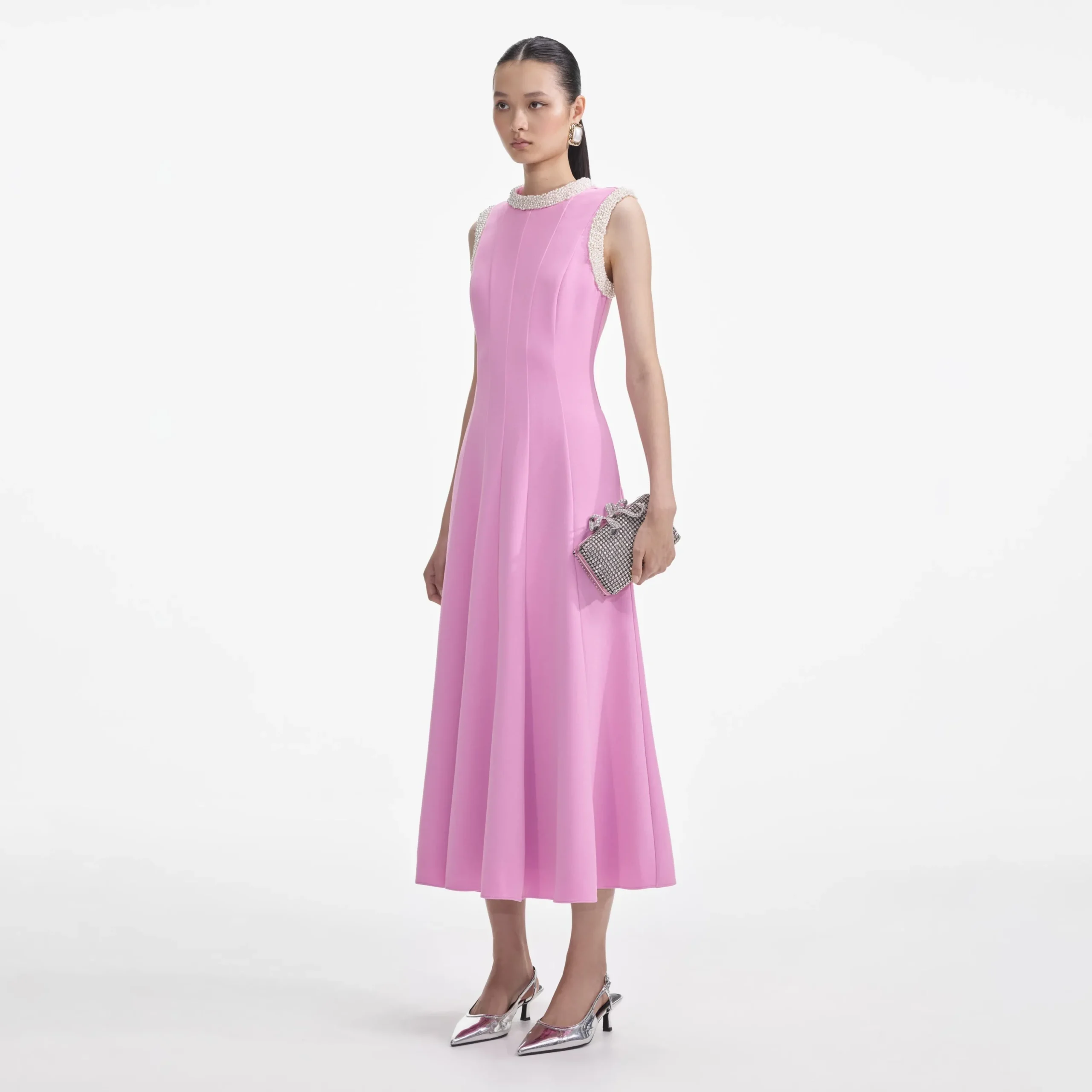 Crepe Pearl Trim Midi Dress^self-portrait Hot