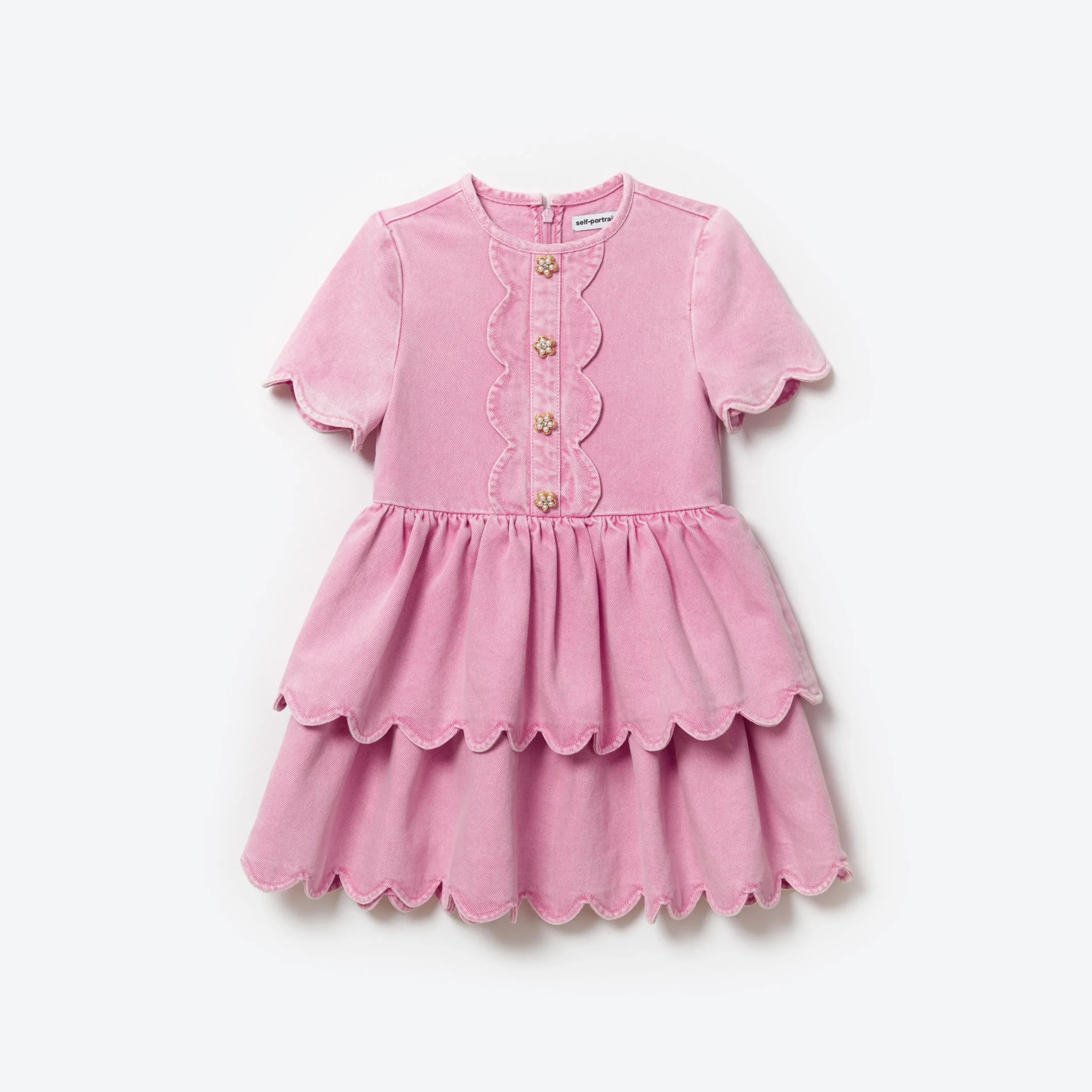 Denim Mini Dress With Scallop Hem^self-portrait Cheap