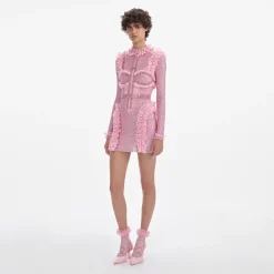 Rhinestone Mesh Ruffle Mini Dress^self-portrait Best Sale