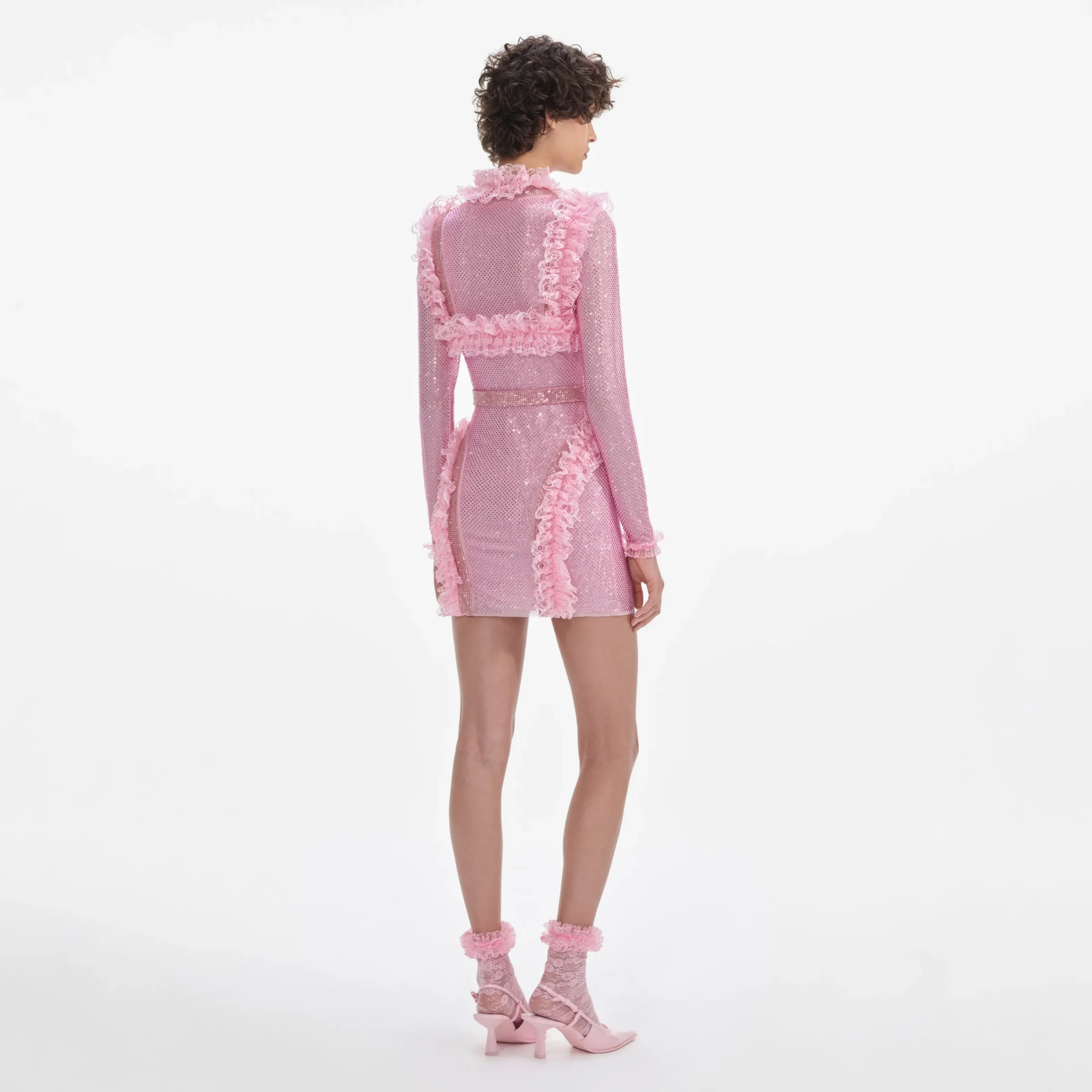Rhinestone Mesh Ruffle Mini Dress^self-portrait Best Sale