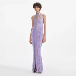 Knit Zip Ruffle Maxi Dress^self-portrait Best