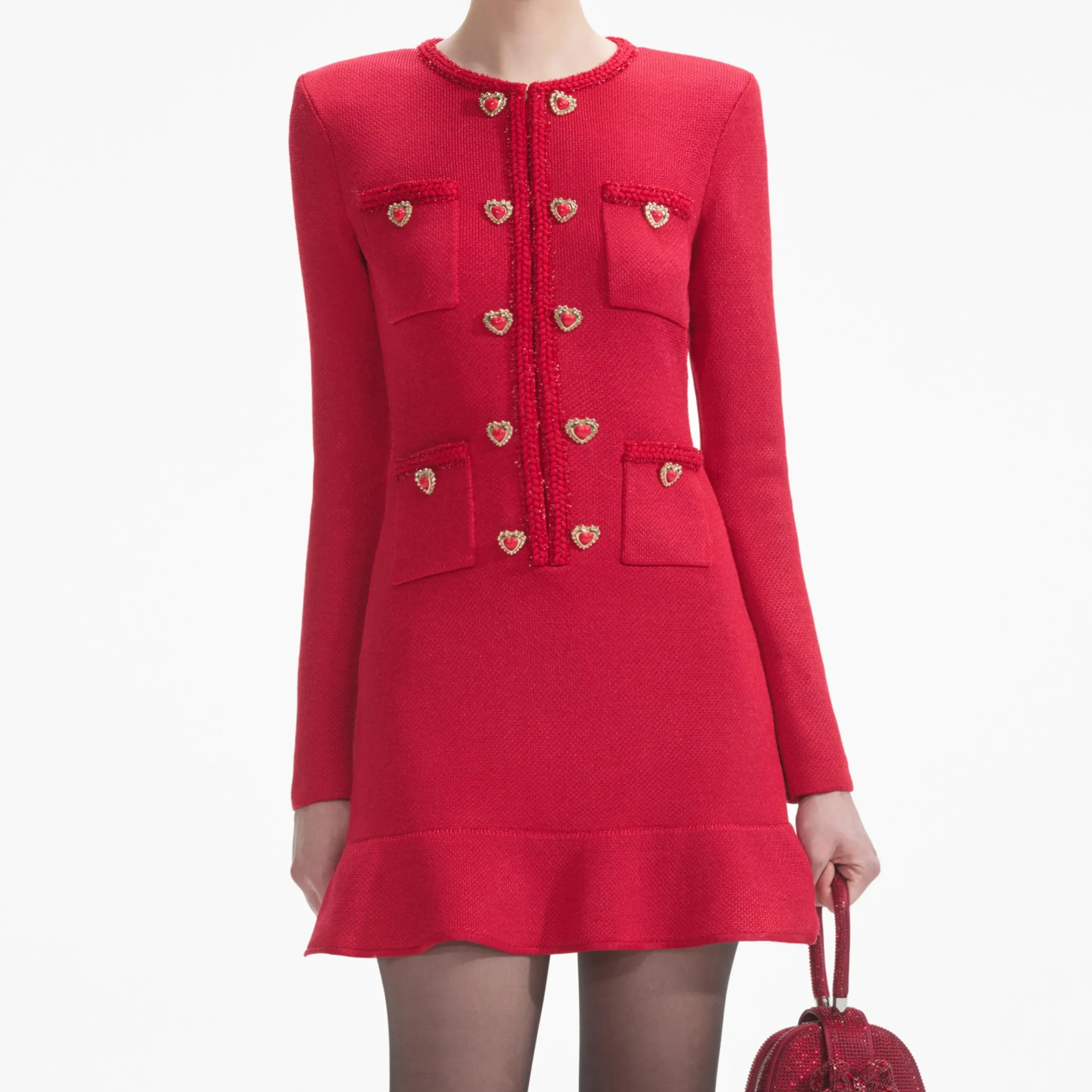Knit Heart Buttoned Mini Dress^self-portrait Best Sale