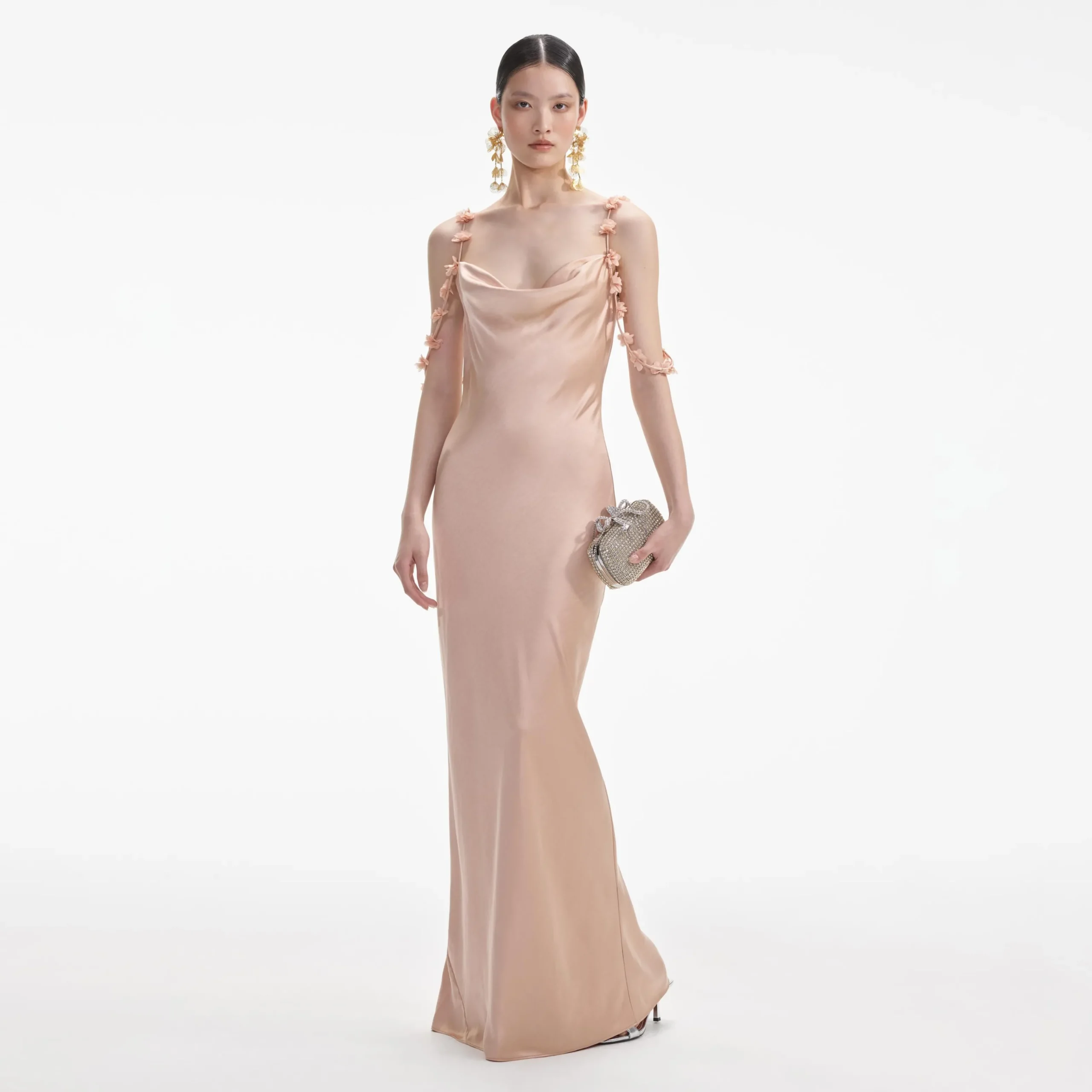 Gold Satin Flower Maxi Dress^self-portrait Store