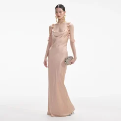 Gold Satin Flower Maxi Dress^self-portrait Store