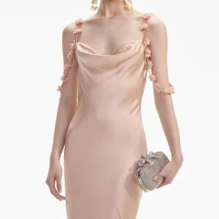 Gold Satin Flower Maxi Dress^self-portrait Store