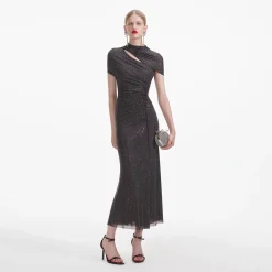 Rhinestone Mesh Cut Out Midi Dress^self-portrait Best