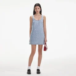 Rhinestone Denim Mini Dress^self-portrait Best Sale