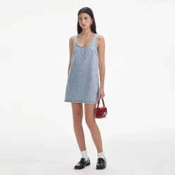 Rhinestone Denim Mini Dress^self-portrait Best Sale