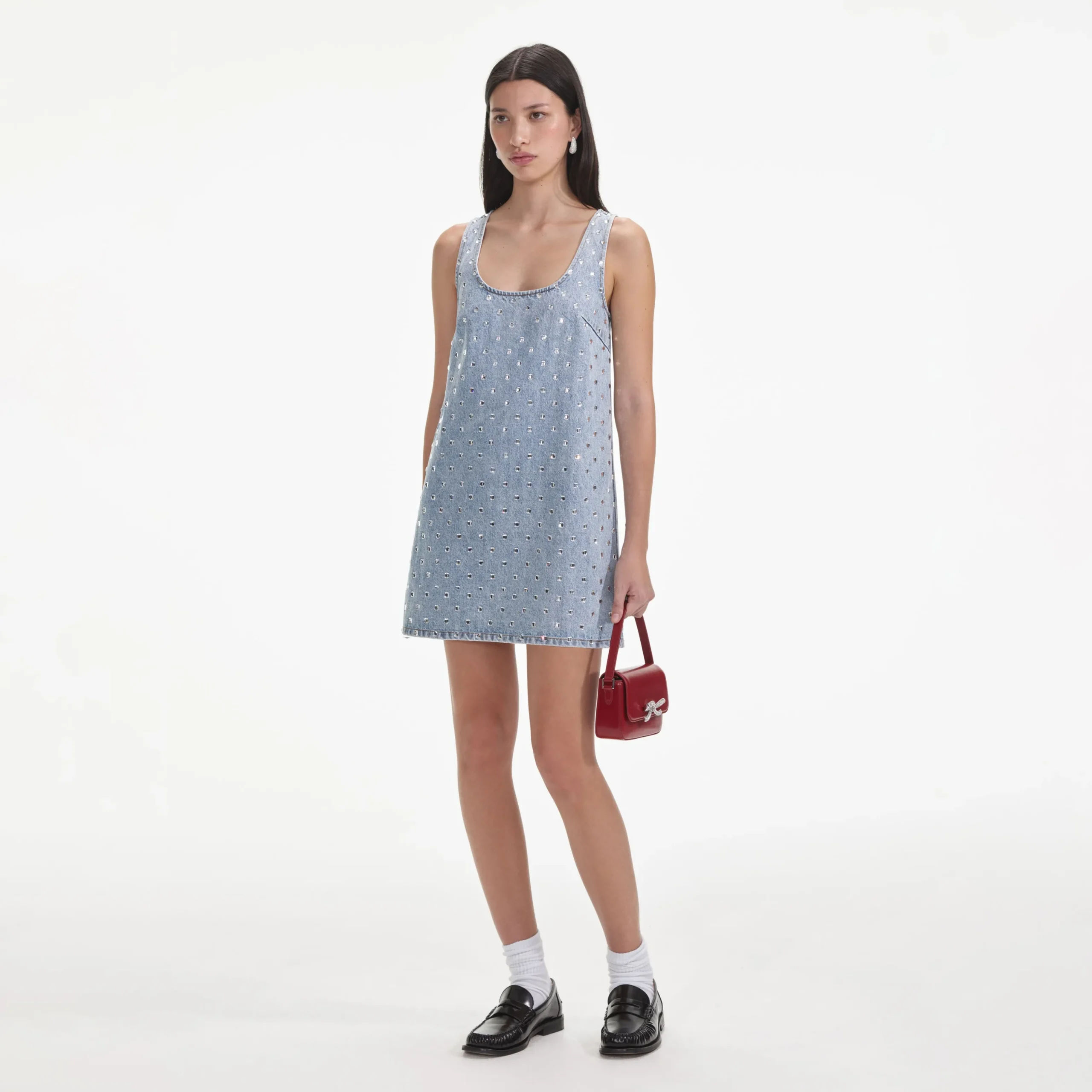 Rhinestone Denim Mini Dress^self-portrait Best Sale