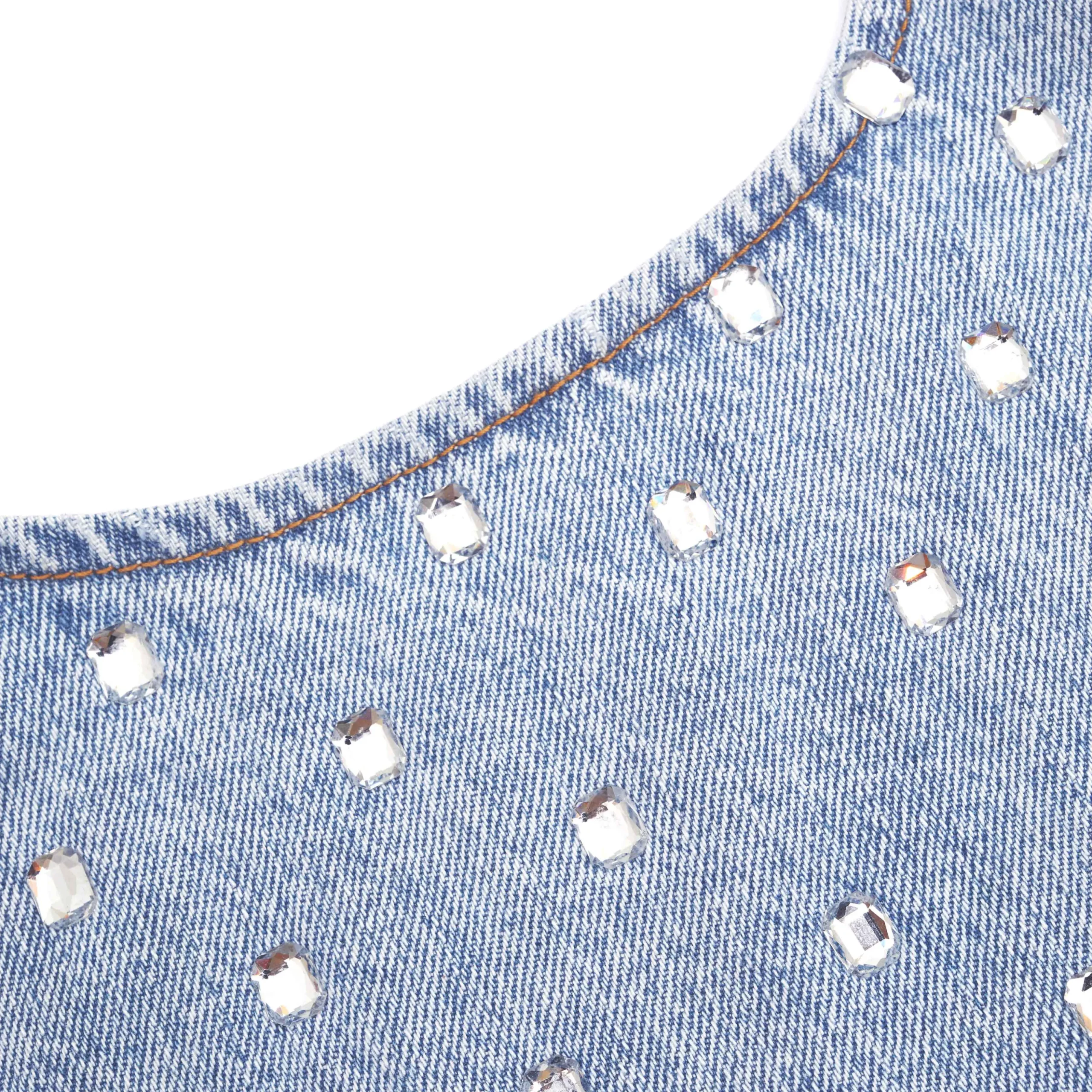 Rhinestone Denim Mini Dress^self-portrait Best Sale