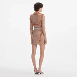 Rhinestone Mesh Ruffle Mini Dress^self-portrait New