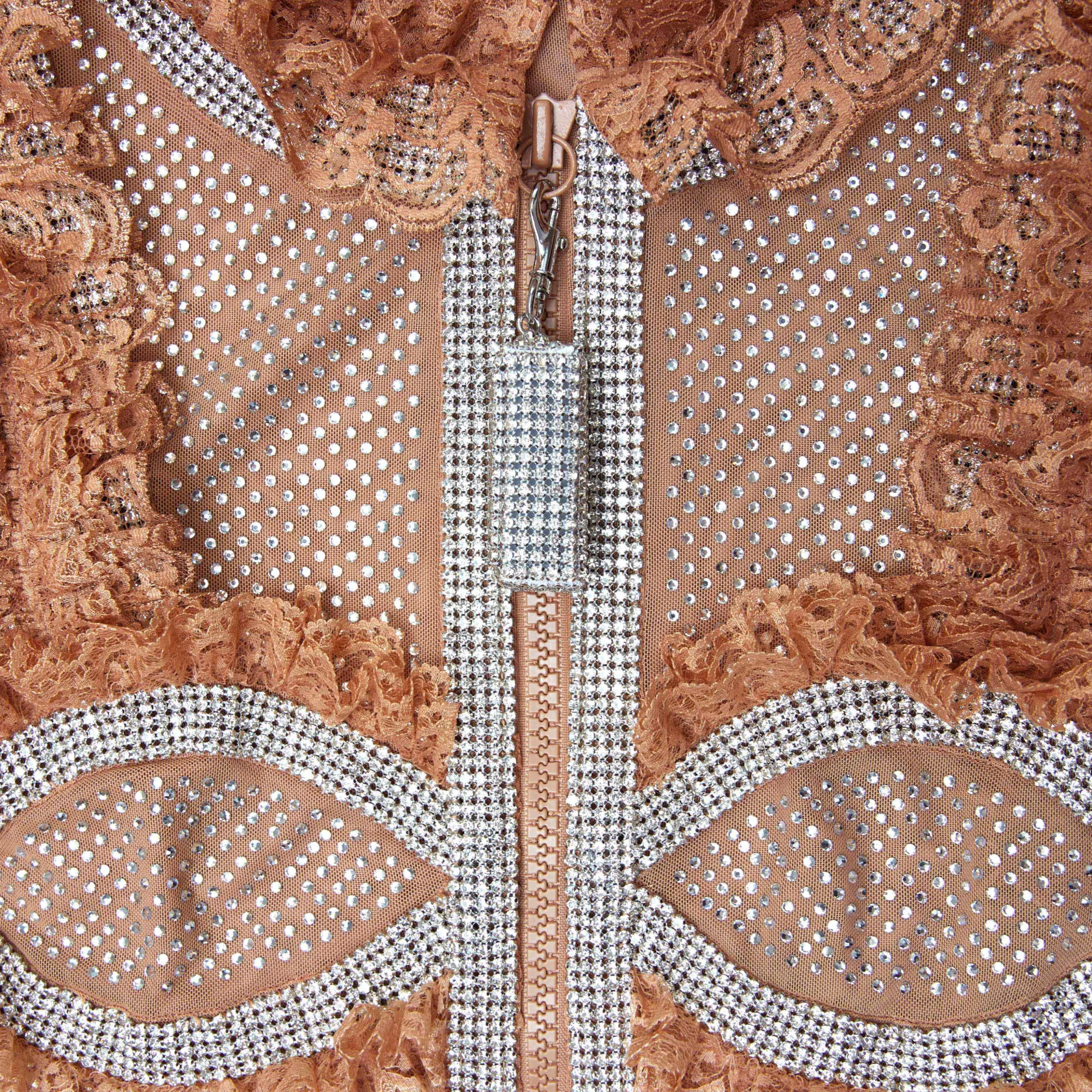 Rhinestone Mesh Ruffle Mini Dress^self-portrait New