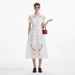 Cotton Lace Button Midi Dress^self-portrait Store