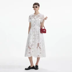 Cotton Lace Button Midi Dress^self-portrait Store