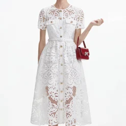 Cotton Lace Button Midi Dress^self-portrait Store