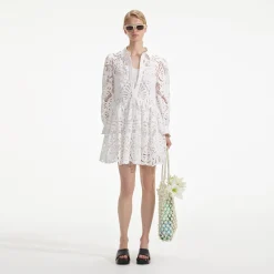 Cotton Lace Mini Shirt Dress^self-portrait Fashion