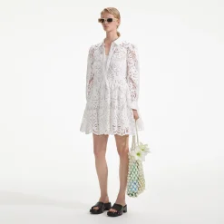 Cotton Lace Mini Shirt Dress^self-portrait Fashion