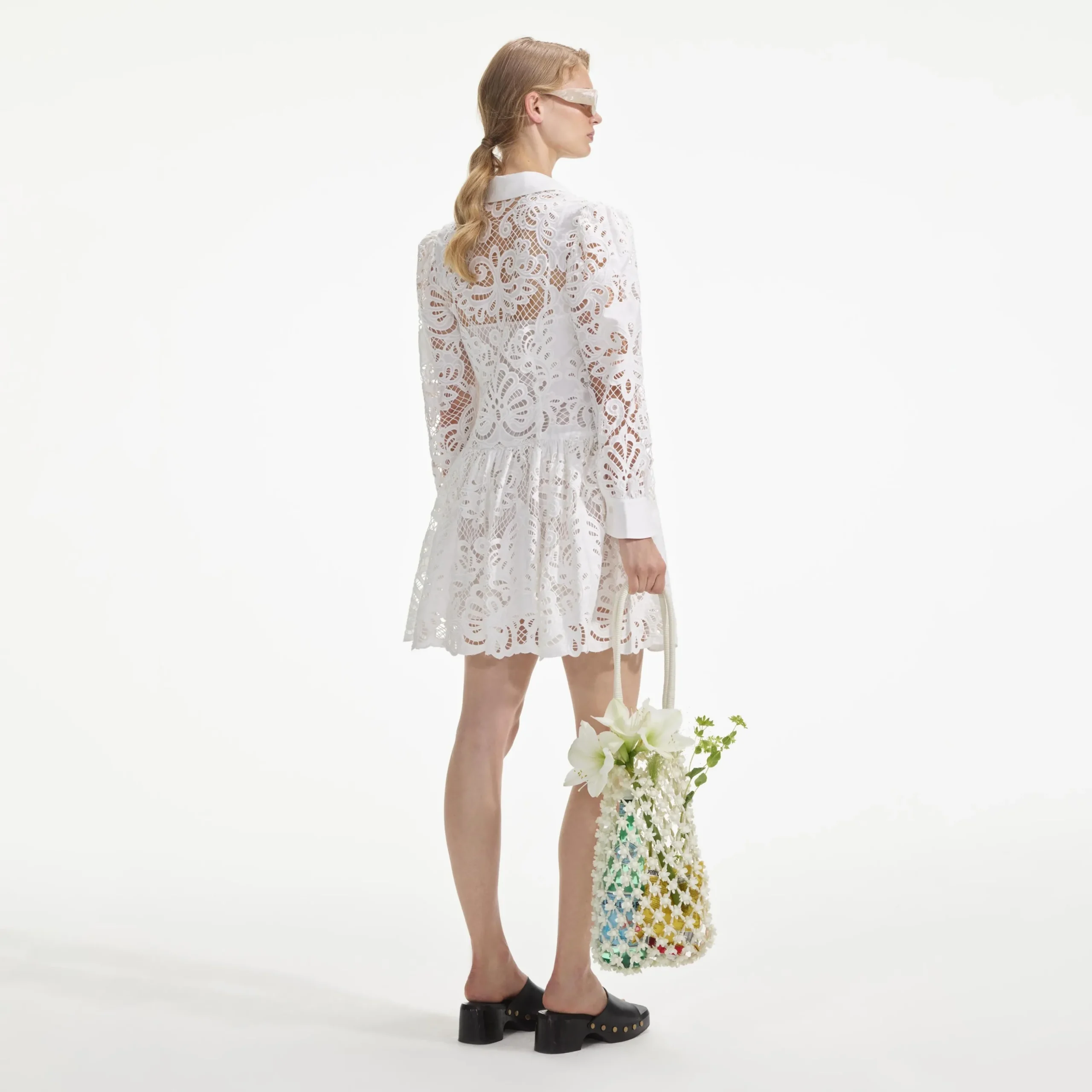 Cotton Lace Mini Shirt Dress^self-portrait Fashion