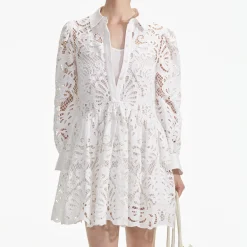 Cotton Lace Mini Shirt Dress^self-portrait Fashion