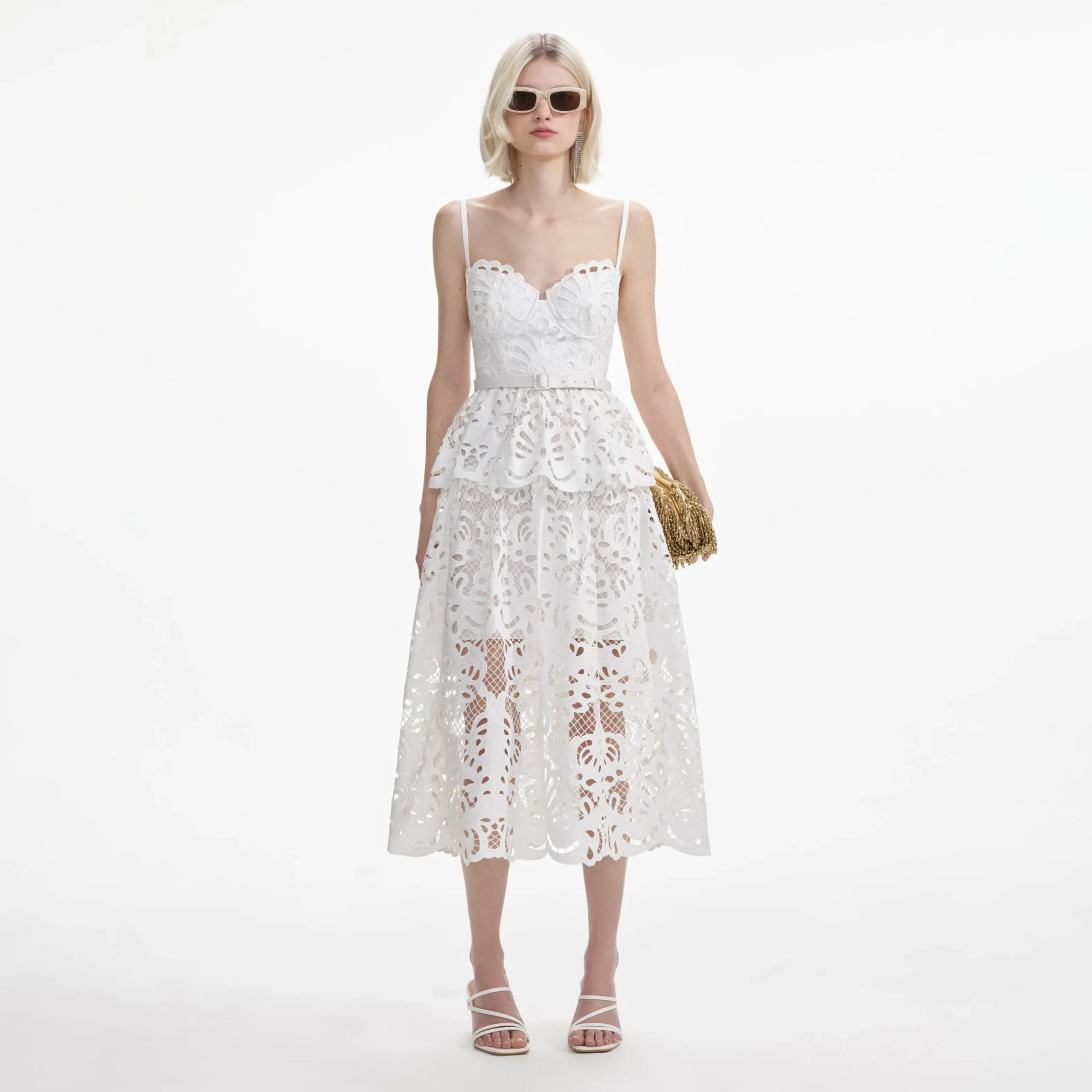 Cotton Lace Tiered Midi Dress^self-portrait Best Sale