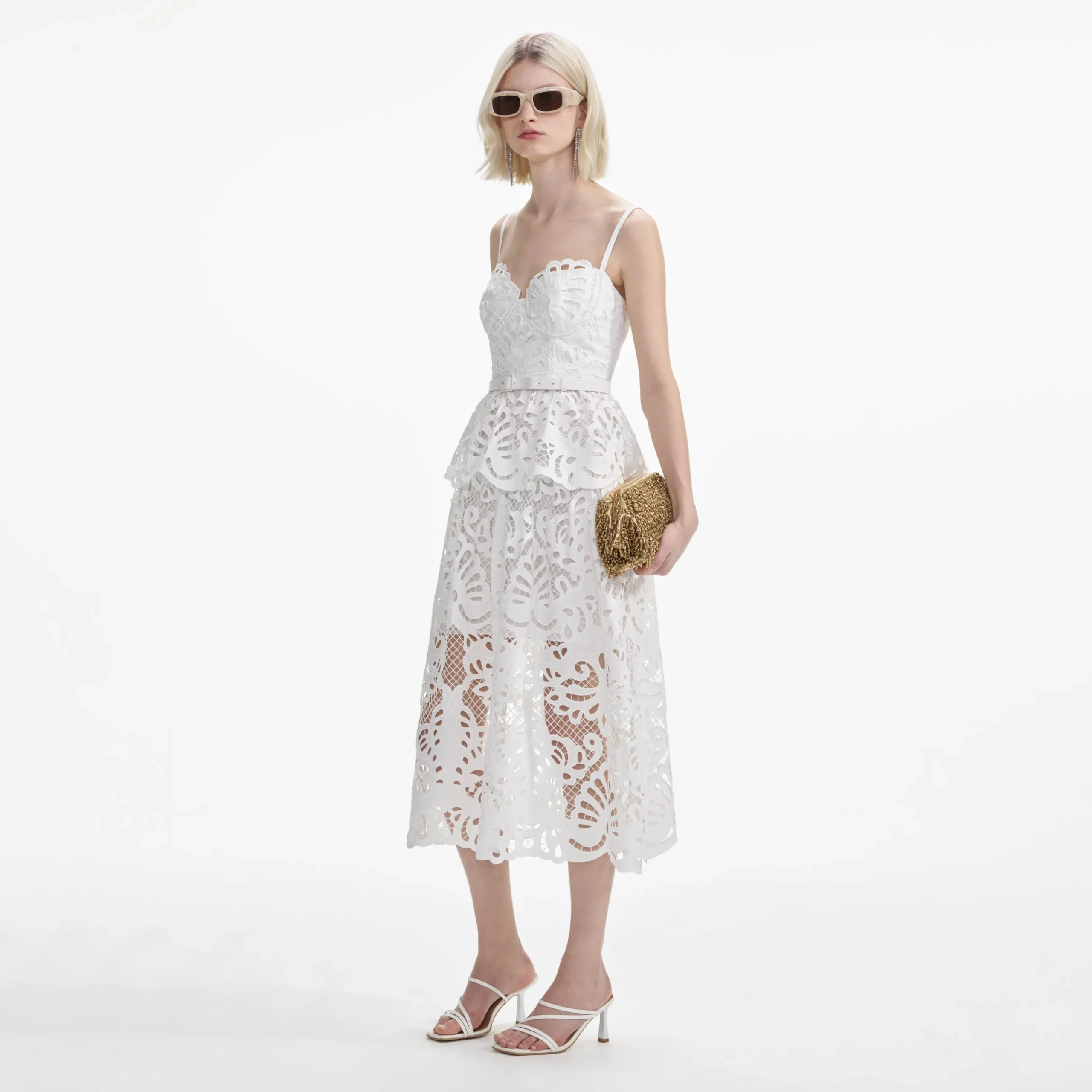 Cotton Lace Tiered Midi Dress^self-portrait Best Sale