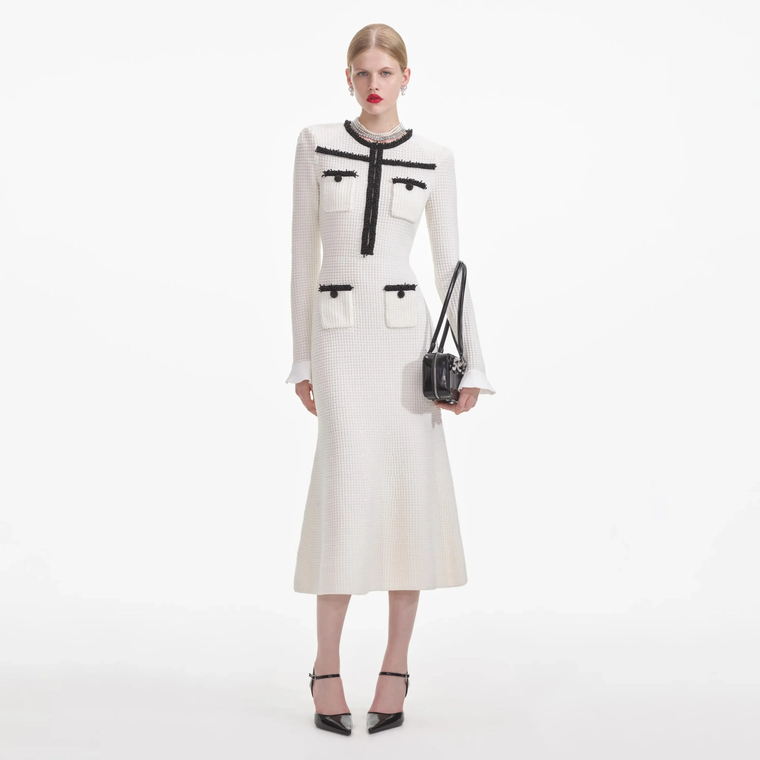 Knit Contrast Trim Midi Dress^self-portrait Sale