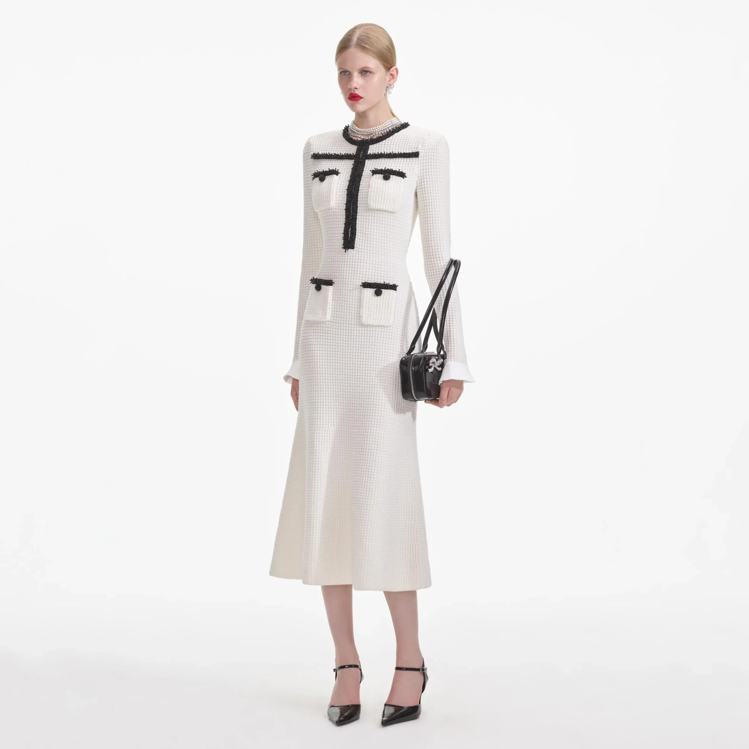 Knit Contrast Trim Midi Dress^self-portrait Sale