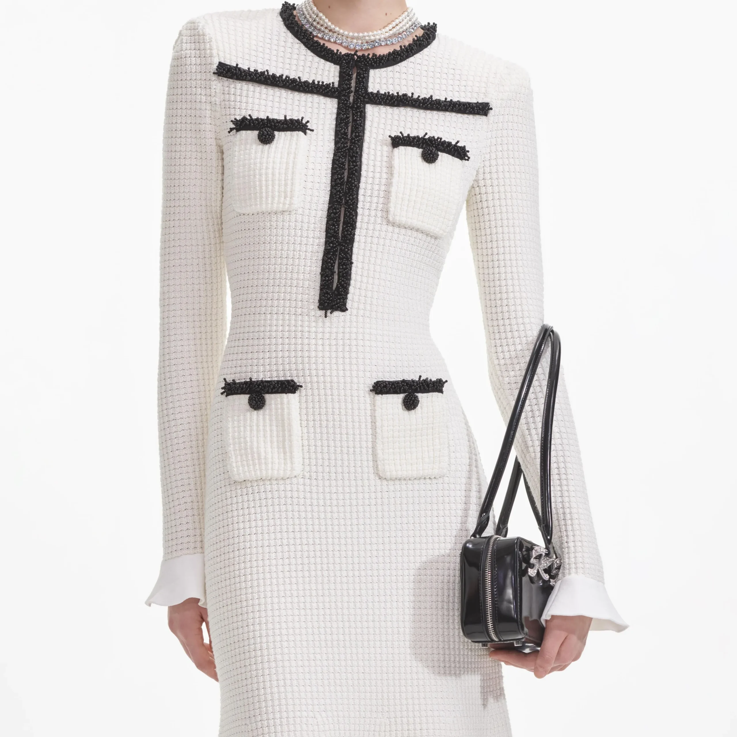 Knit Contrast Trim Midi Dress^self-portrait Sale