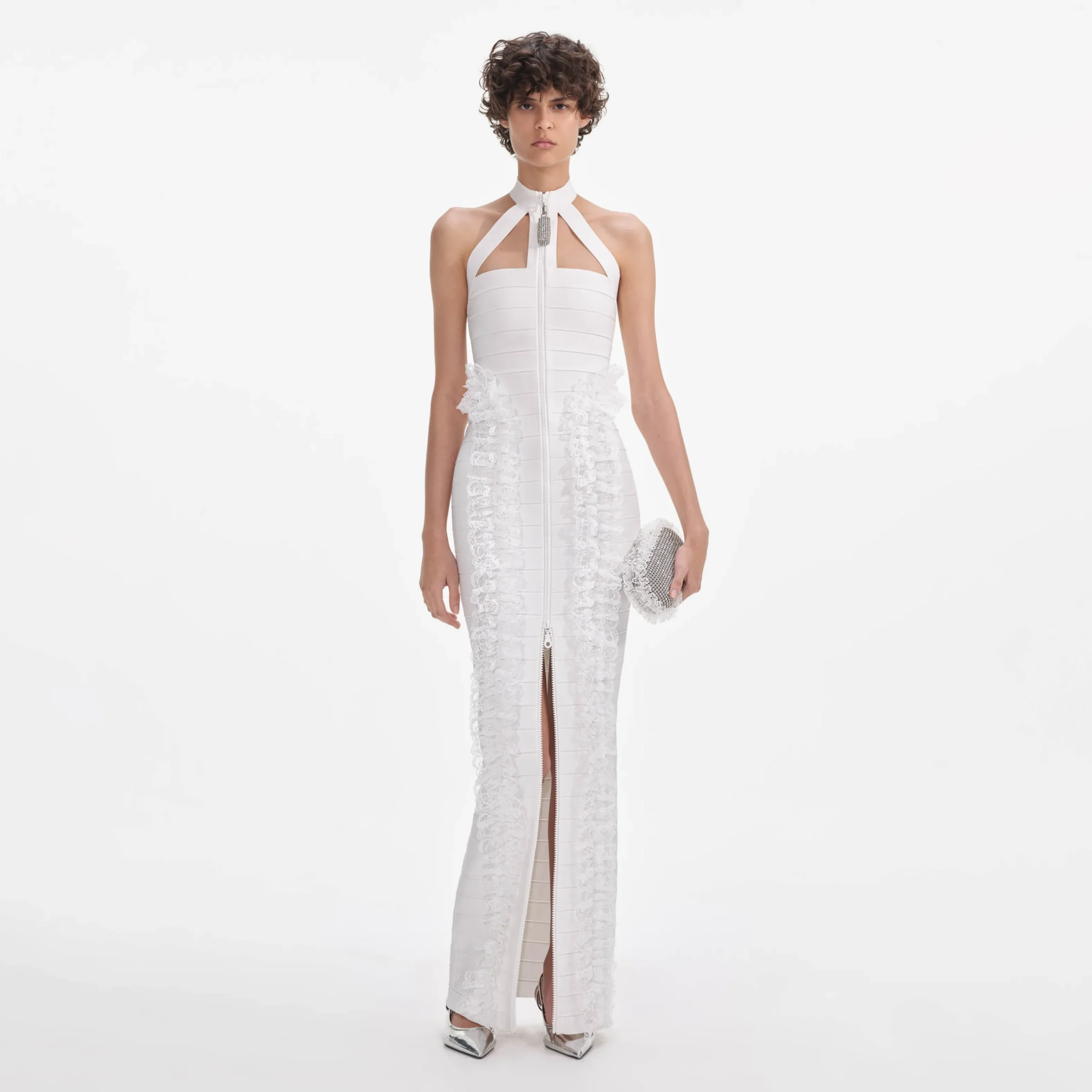Knit Zip Ruffle Maxi Dress^self-portrait Hot
