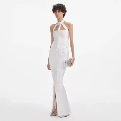 Knit Zip Ruffle Maxi Dress^self-portrait Hot