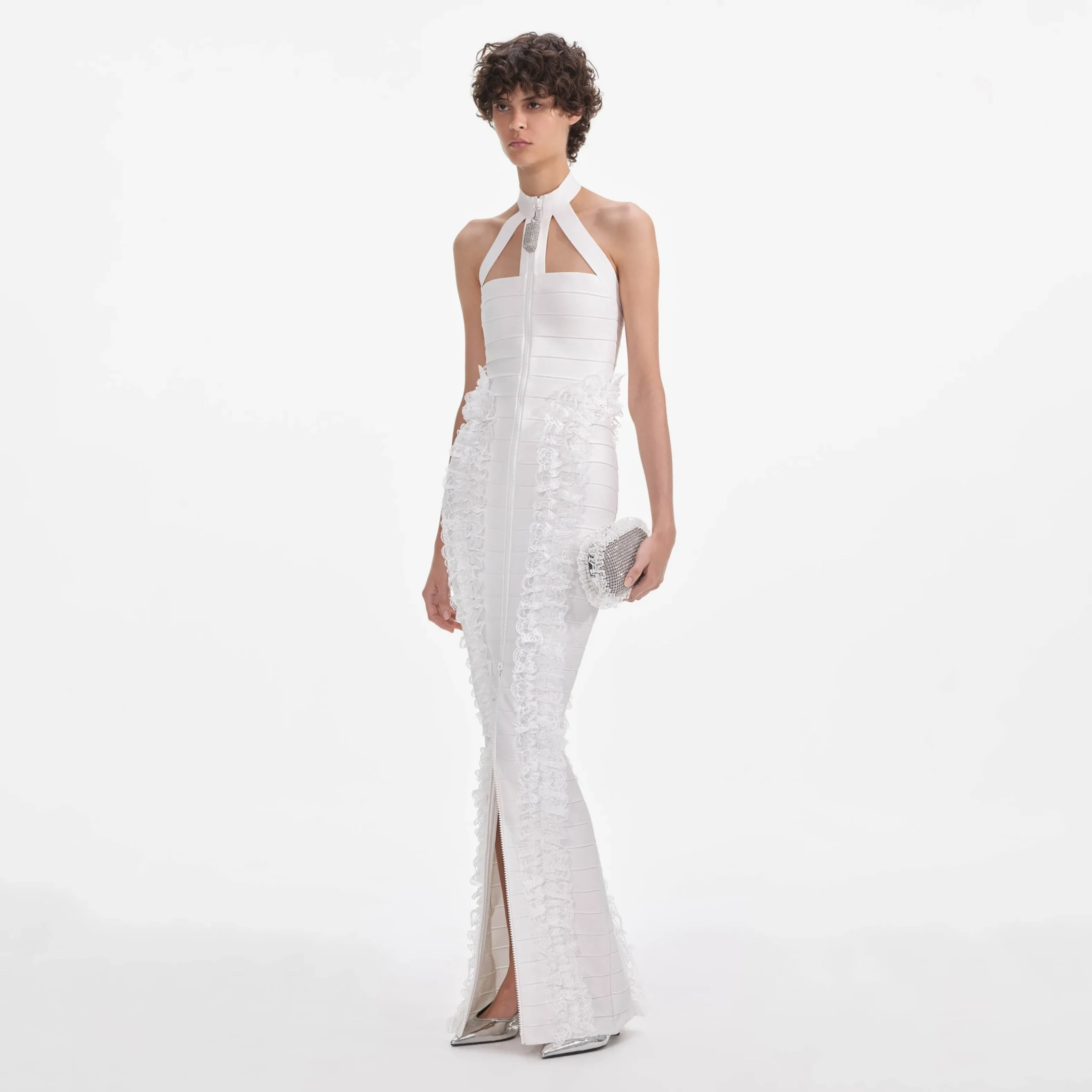 Knit Zip Ruffle Maxi Dress^self-portrait Hot