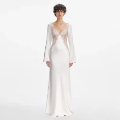 Lace Satin Long Sleeve Maxi Dress^self-portrait Cheap