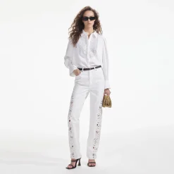 Satin Embellished Bib Blouse^self-portrait Fashion