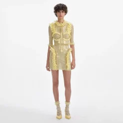Rhinestone Mesh Ruffle Mini Dress^self-portrait Shop